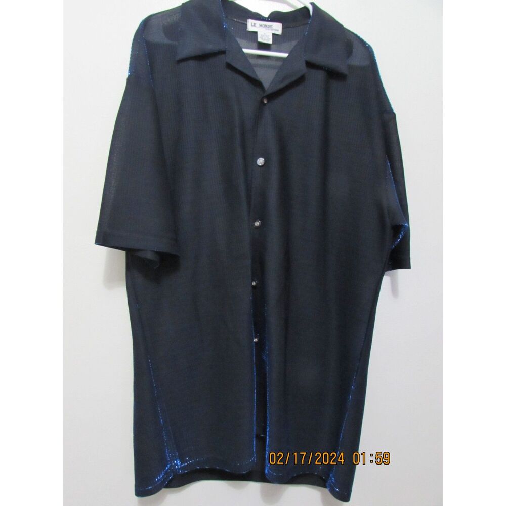 LE MODE COLLECTION SIZE XL MEN BUTTON-DOWN SHIRT BLUE METALIC BLACK CHANGE COLOR